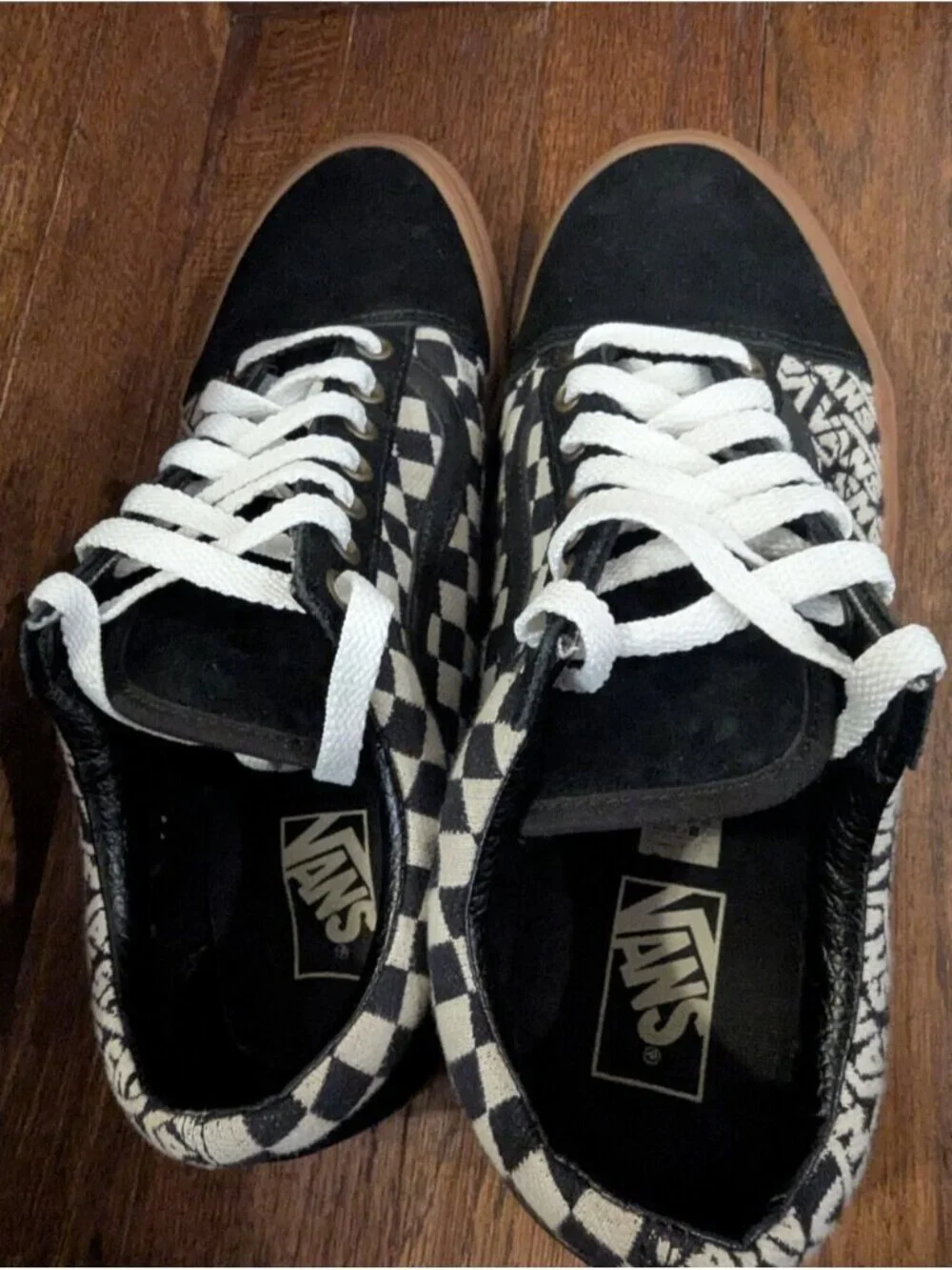 VANS Old Skool Suede Sneaker Black & White Checkerboard Logo Shoe Mens Size 10.5